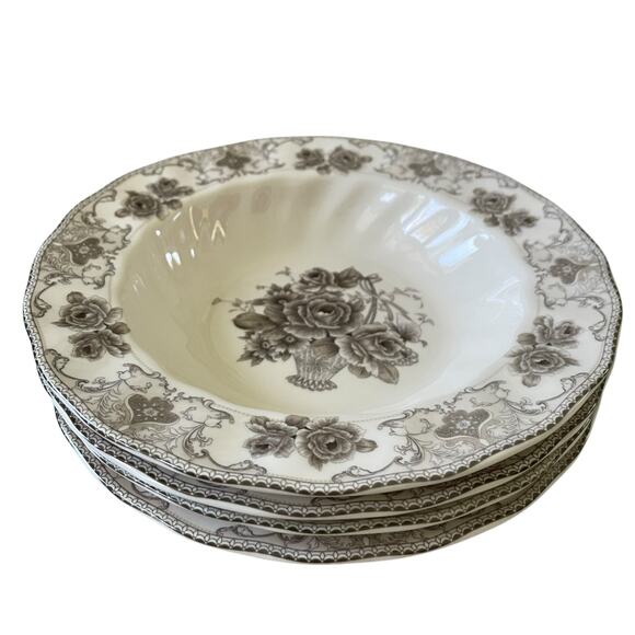 PALATE & PLATE Victorian BROWN Rose Floral Porcelain 8.5" Soup Bowl Set of 4 NEW - Picture 5 of 12